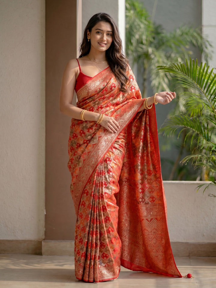 Rani Embroidered Satin Saree