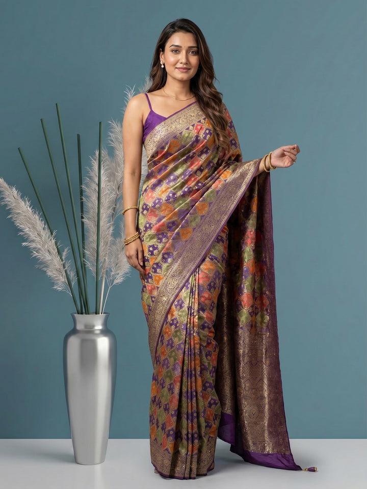 Lavender Embroidered Satin Saree