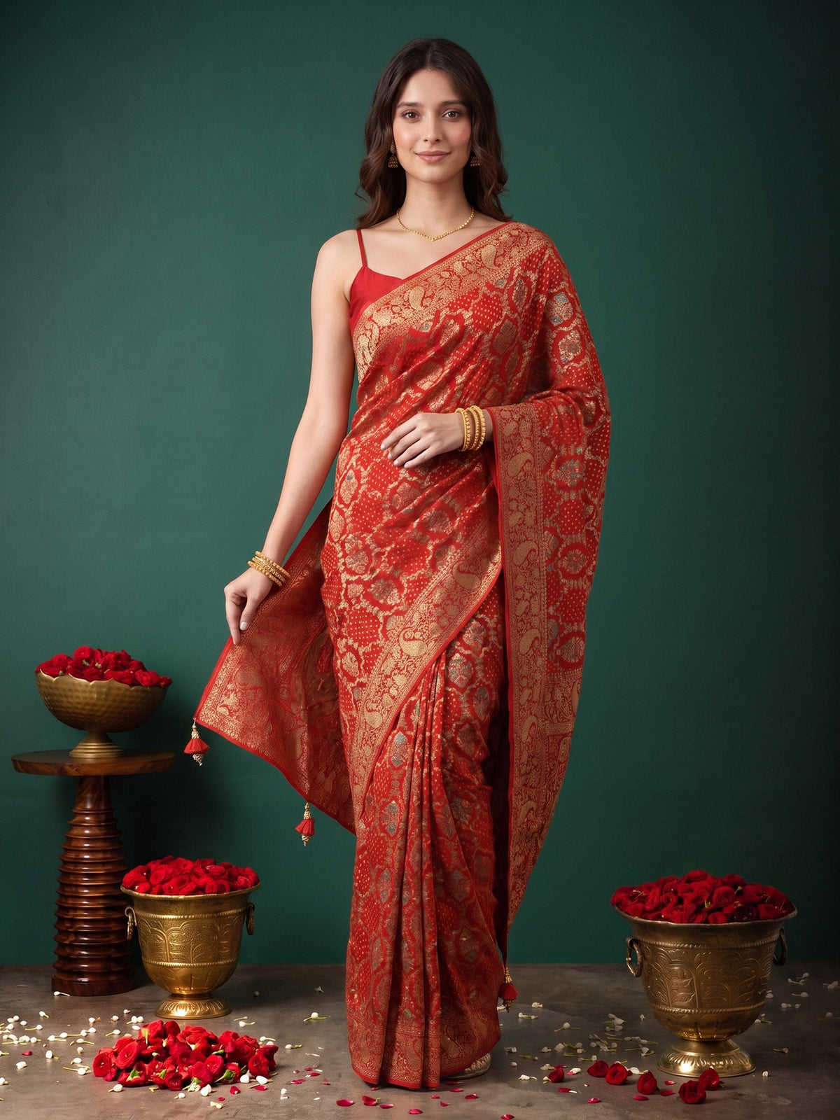 Red Georgette Plain Saree
