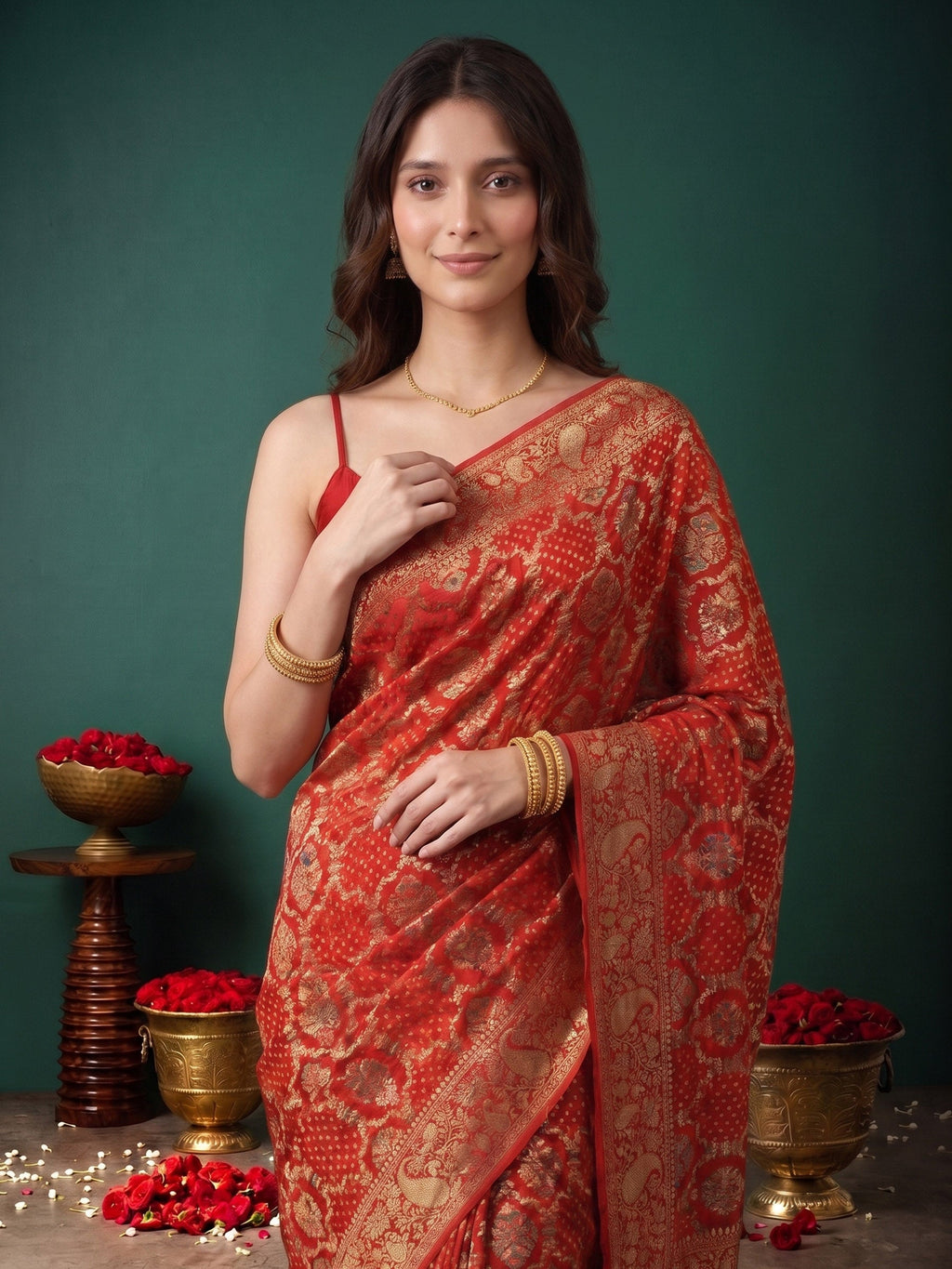 Red Georgette Plain Saree