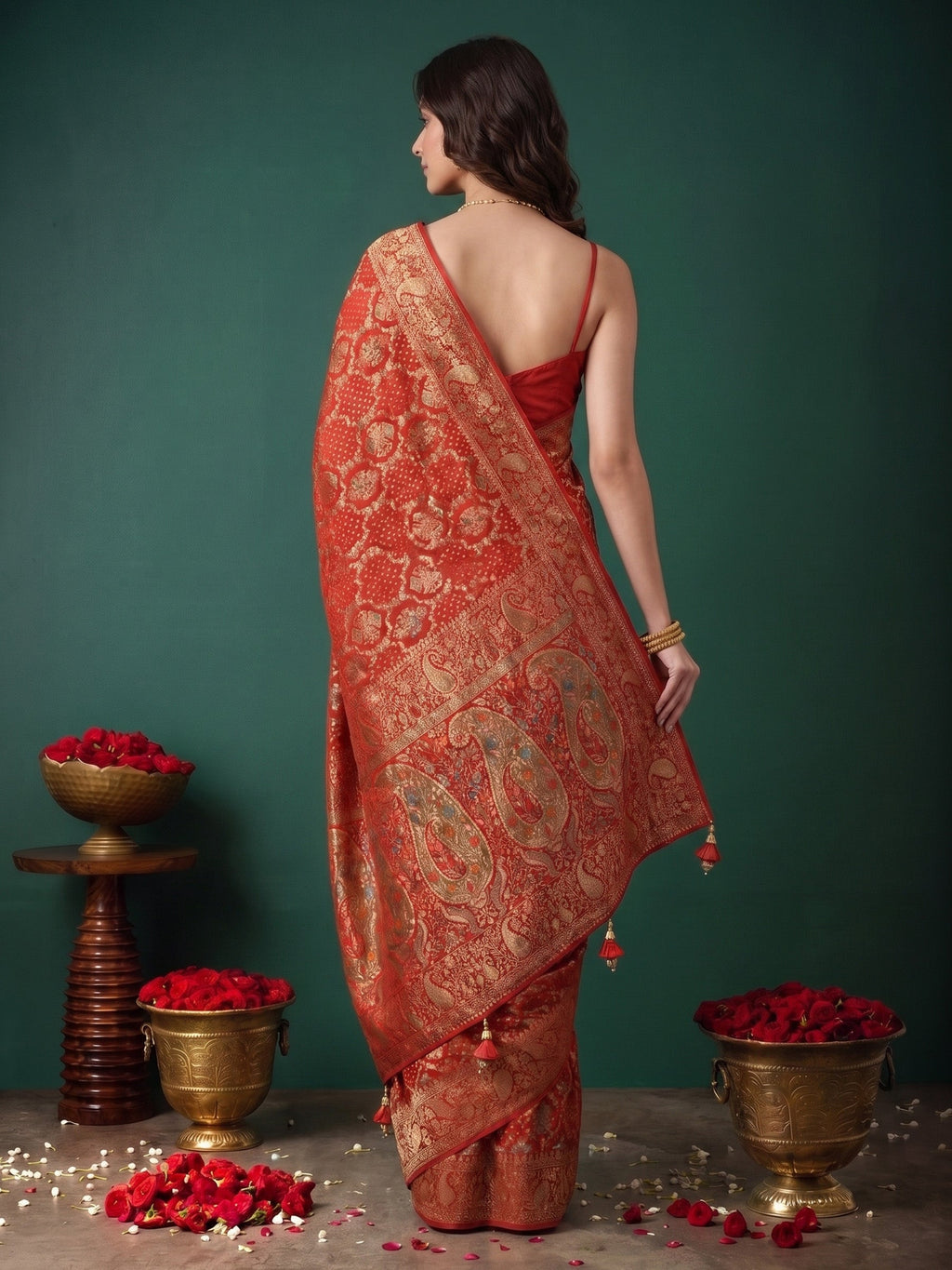 Red Georgette Plain Saree
