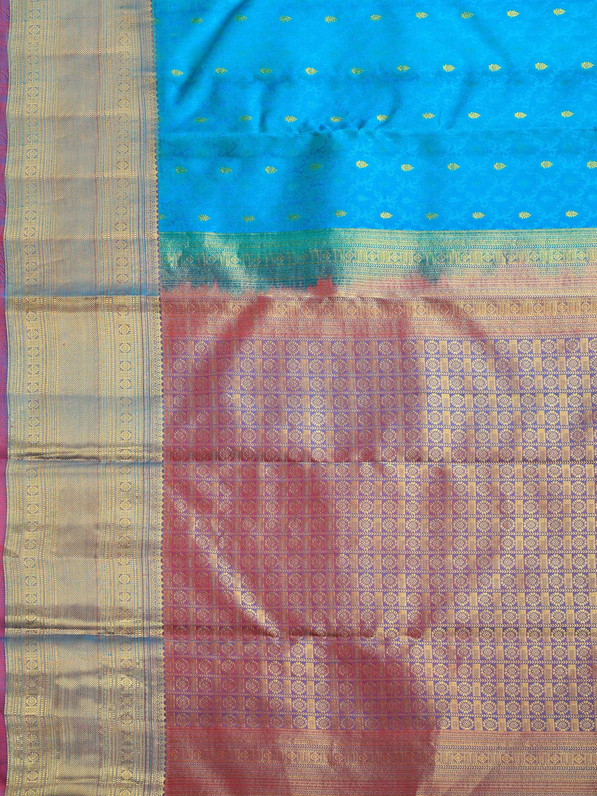 Lake Blue Zari Booti Handloom Saree