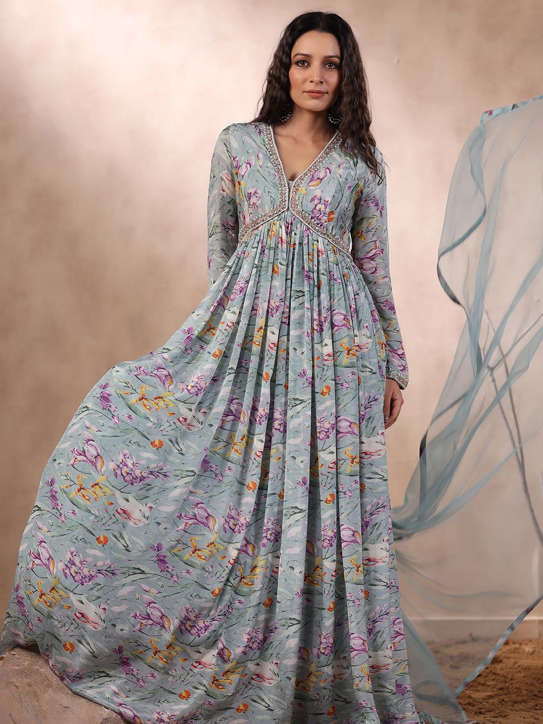 Printed Anarkali Cotton Kurta With Dupatta