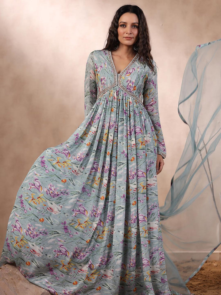 Printed Anarkali Cotton Kurta With Dupatta