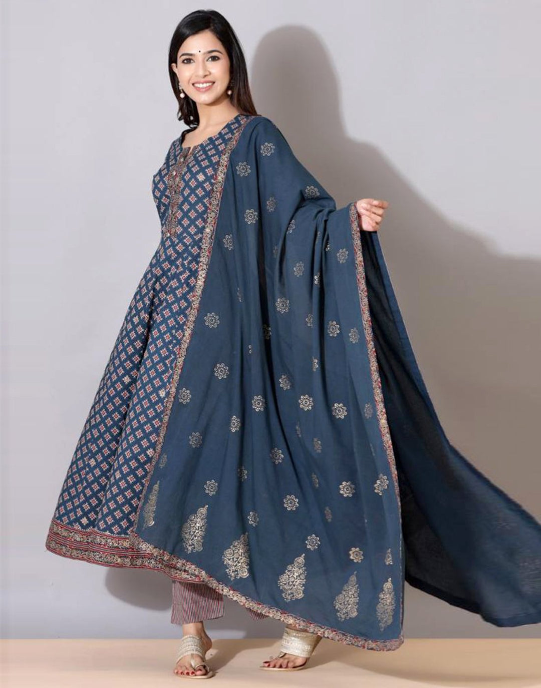 Navy Blue Cotton Salwar Kameez Stitched Suit
