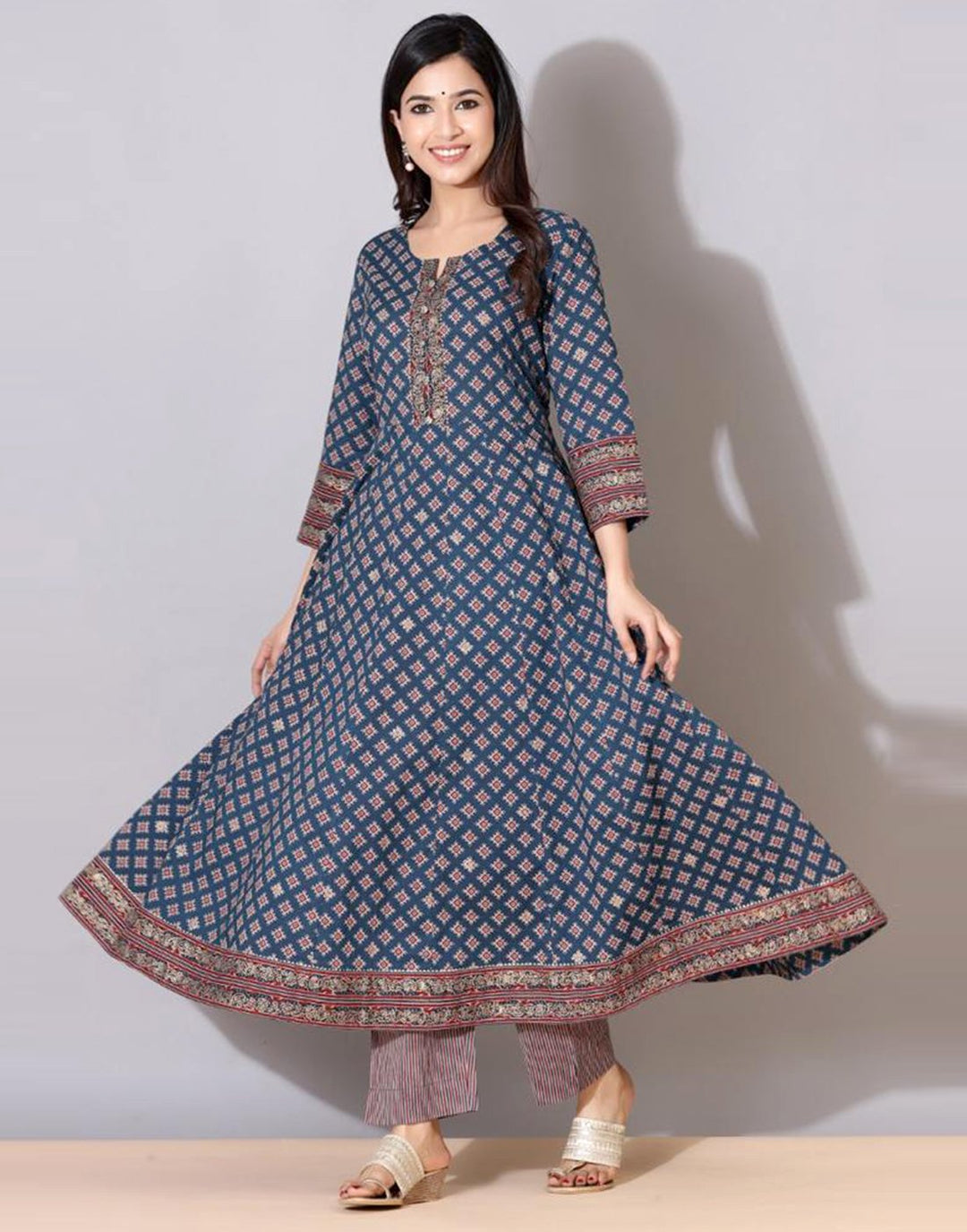 Navy Blue Cotton Salwar Kameez Stitched Suit