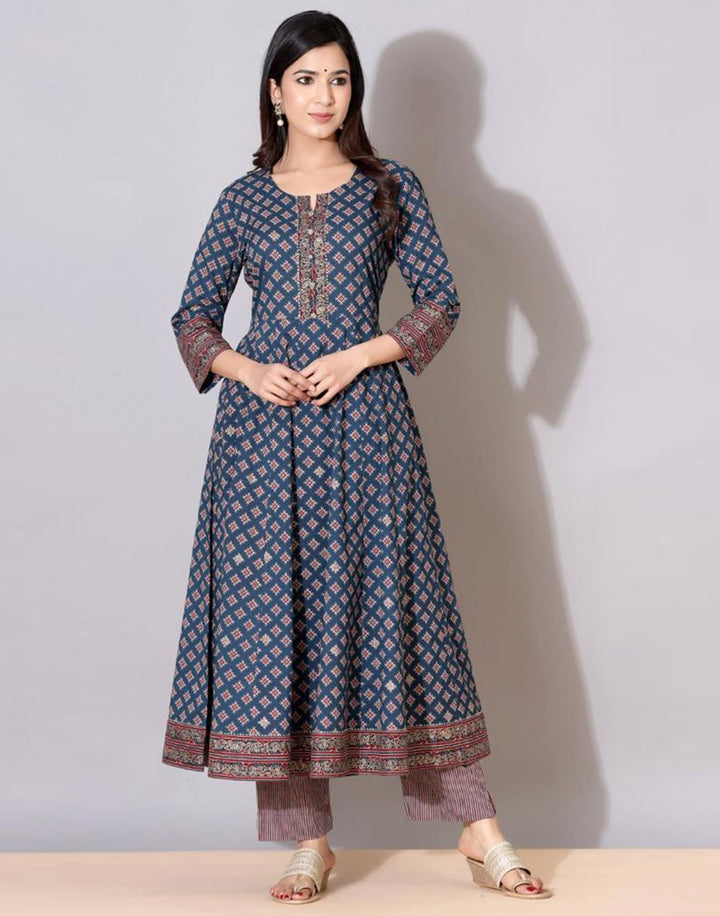 Navy Blue Cotton Salwar Kameez Stitched Suit
