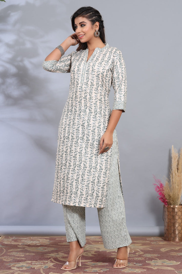 Printed Cotton Kurta With Pants