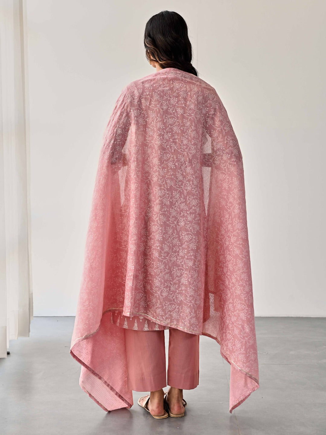 Embroidered Cotton Kurta With Pants &amp; Dupatta