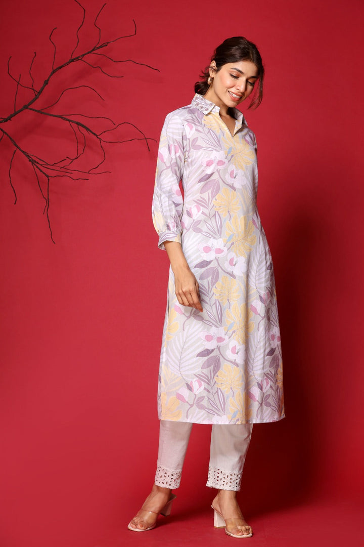 Printed Cotton Kurta With Pants