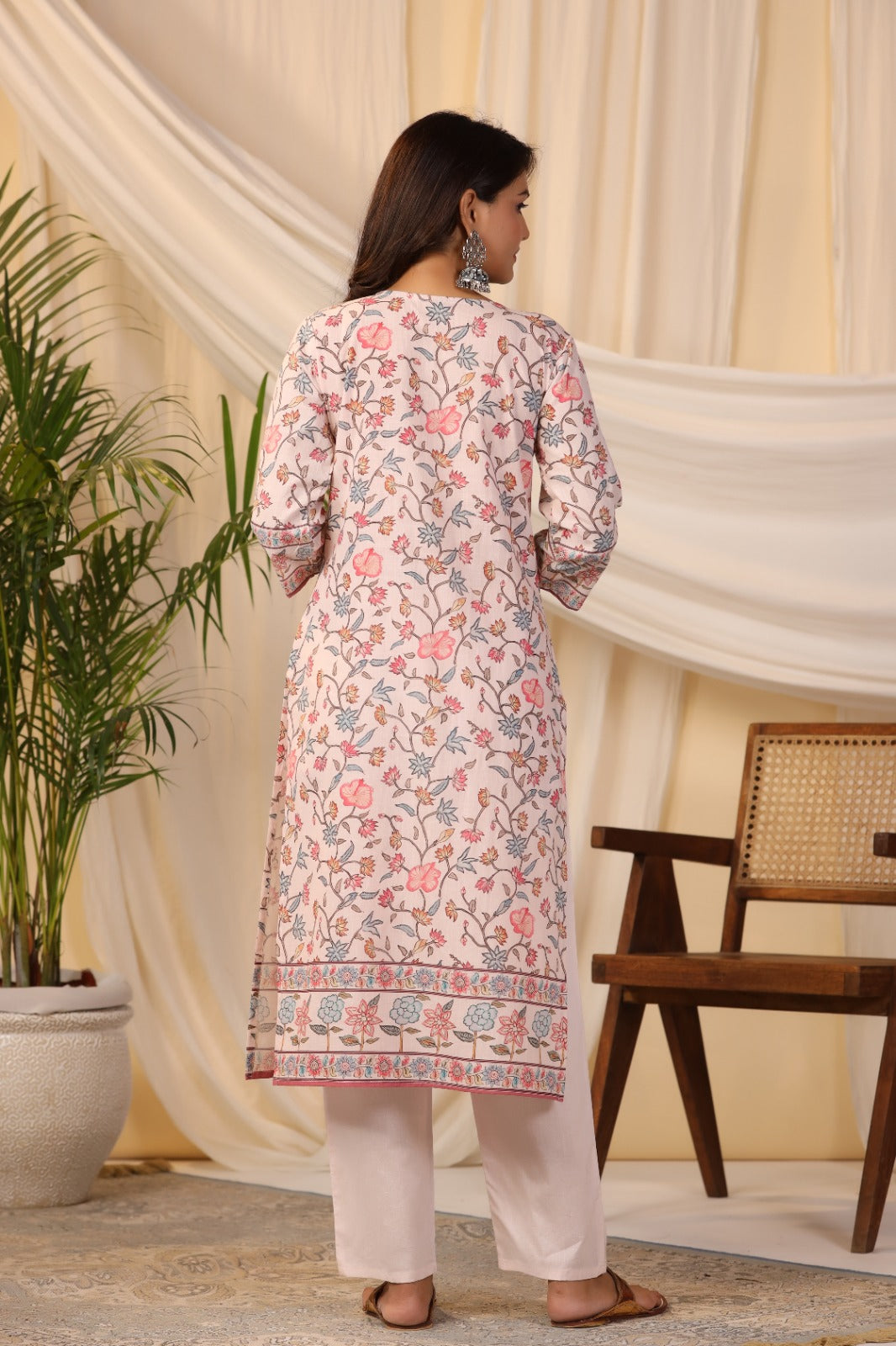 Floral Printed Cotton Kurta With Pants &amp; Dupatta