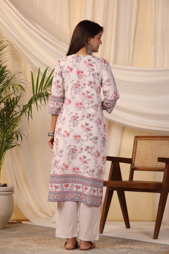 Floral Printed Cotton Kurta With Pants &amp; Dupatta