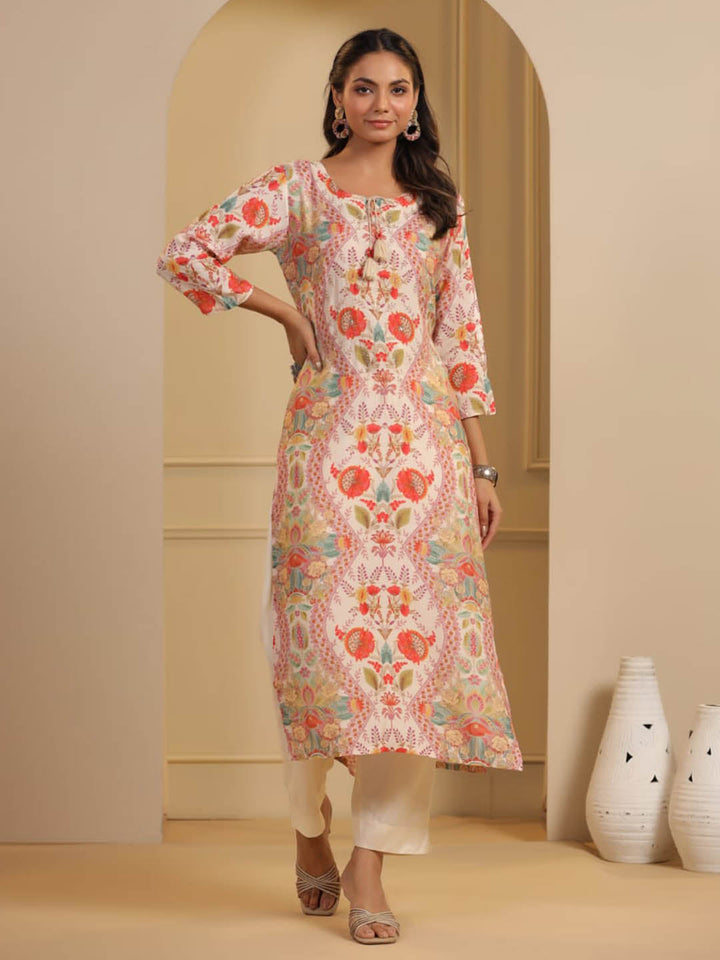 Floral Printed Muslin Kurta With Pants