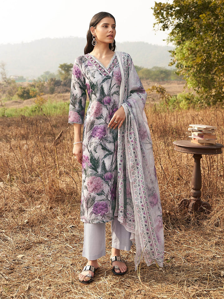 Floral Printed Kurta With Pants &amp; Dupatta