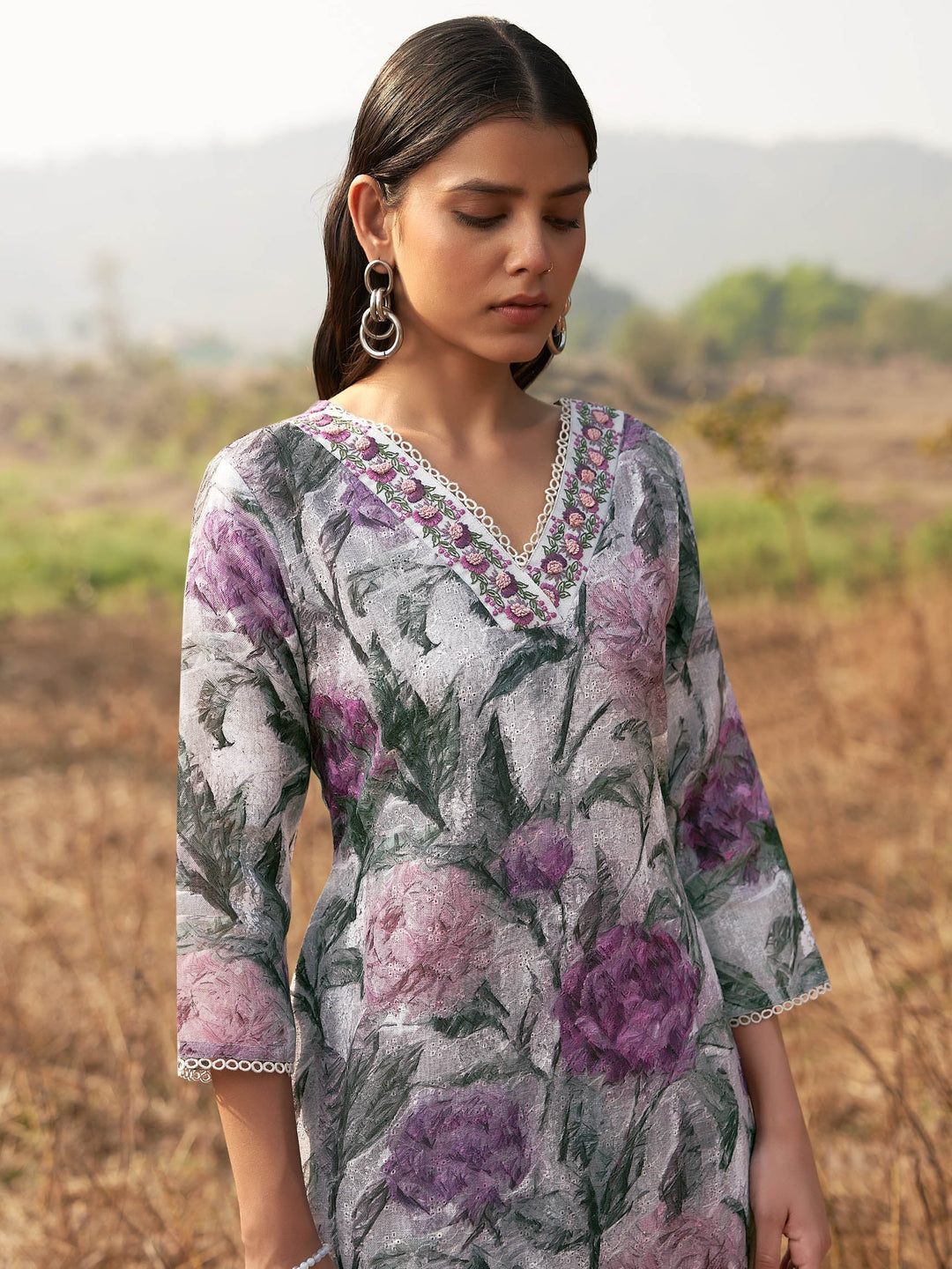 Floral Printed Kurta With Pants &amp; Dupatta