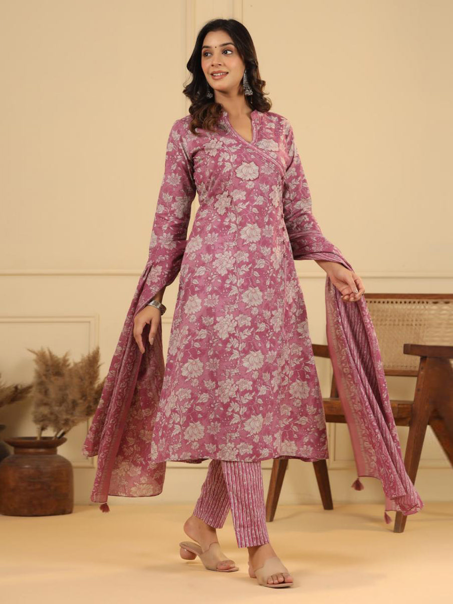 Floral Printed Kurta With Pants & Dupatta