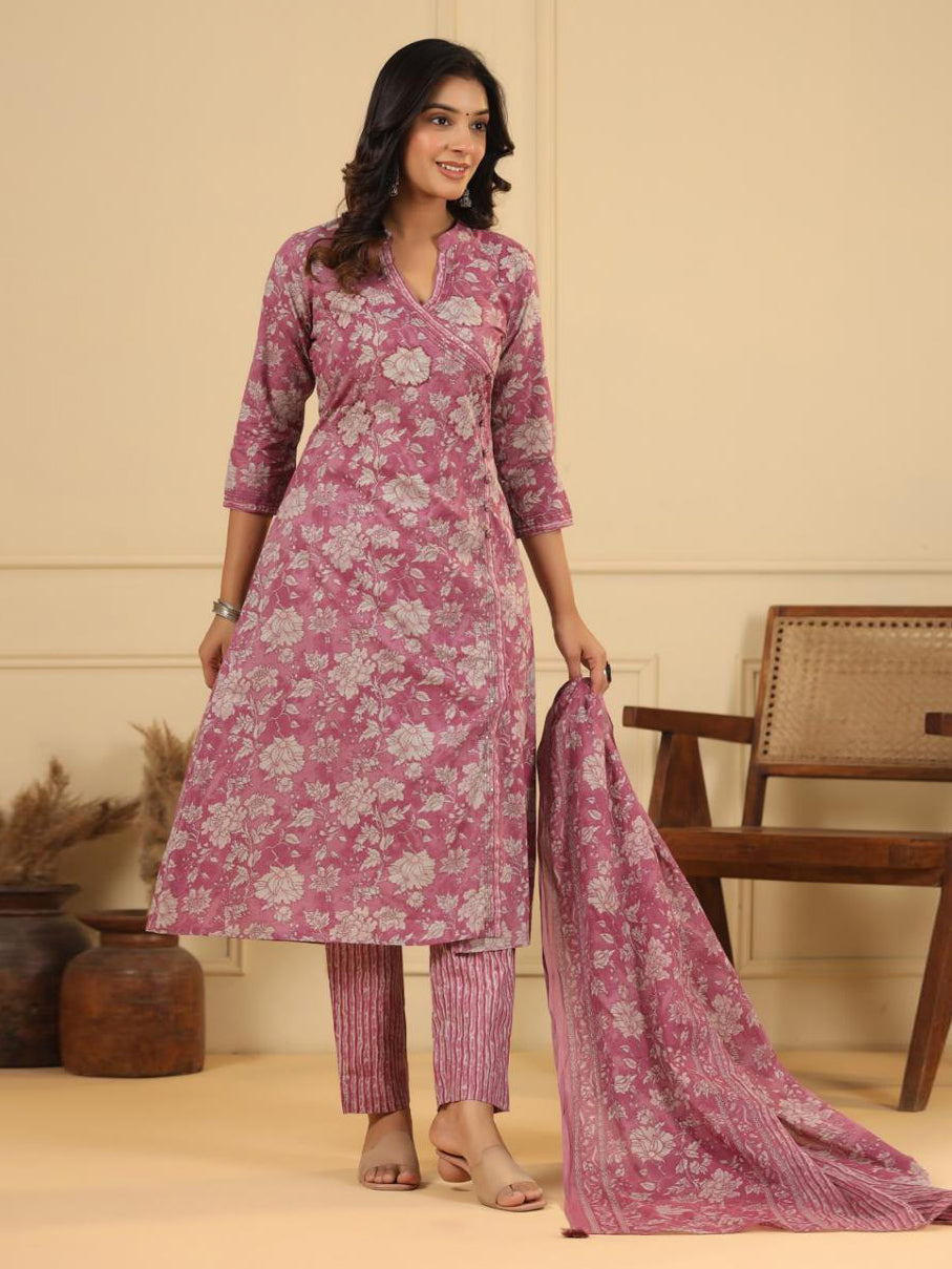 Floral Printed Kurta With Pants & Dupatta