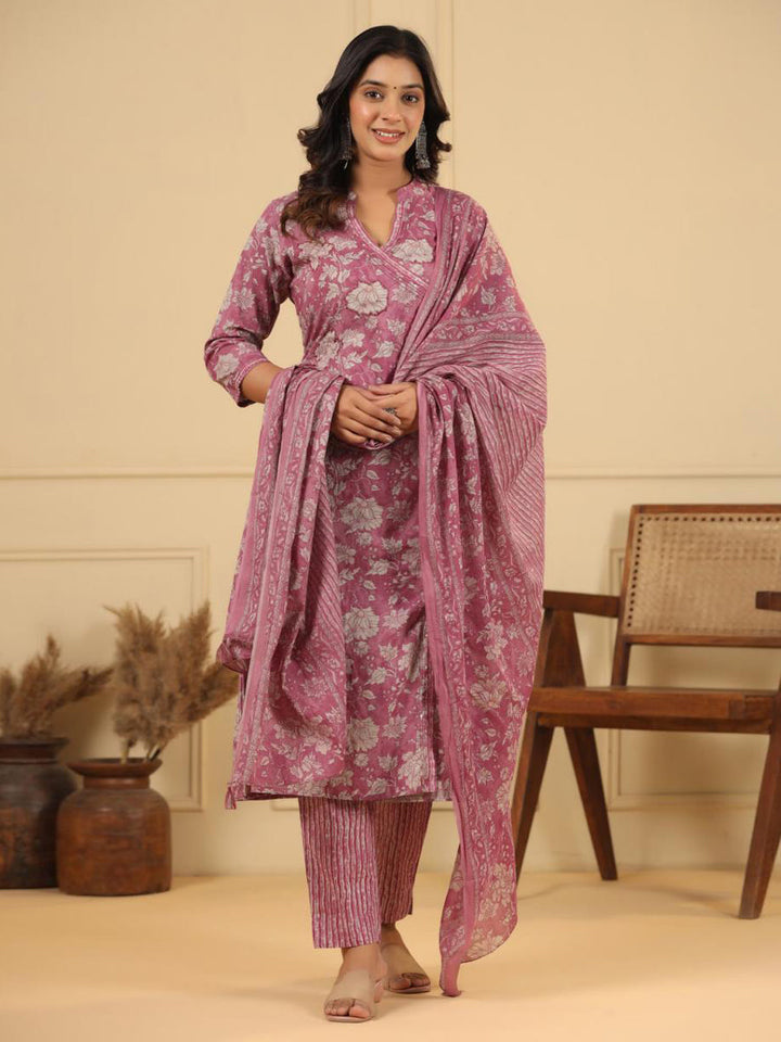 Floral Printed Kurta With Pants &amp; Dupatta