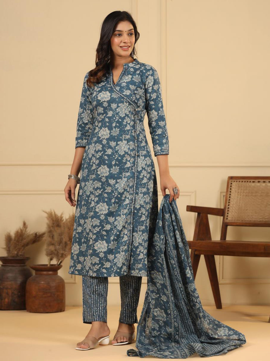 Floral Printed Kurta With Pants & Dupatta