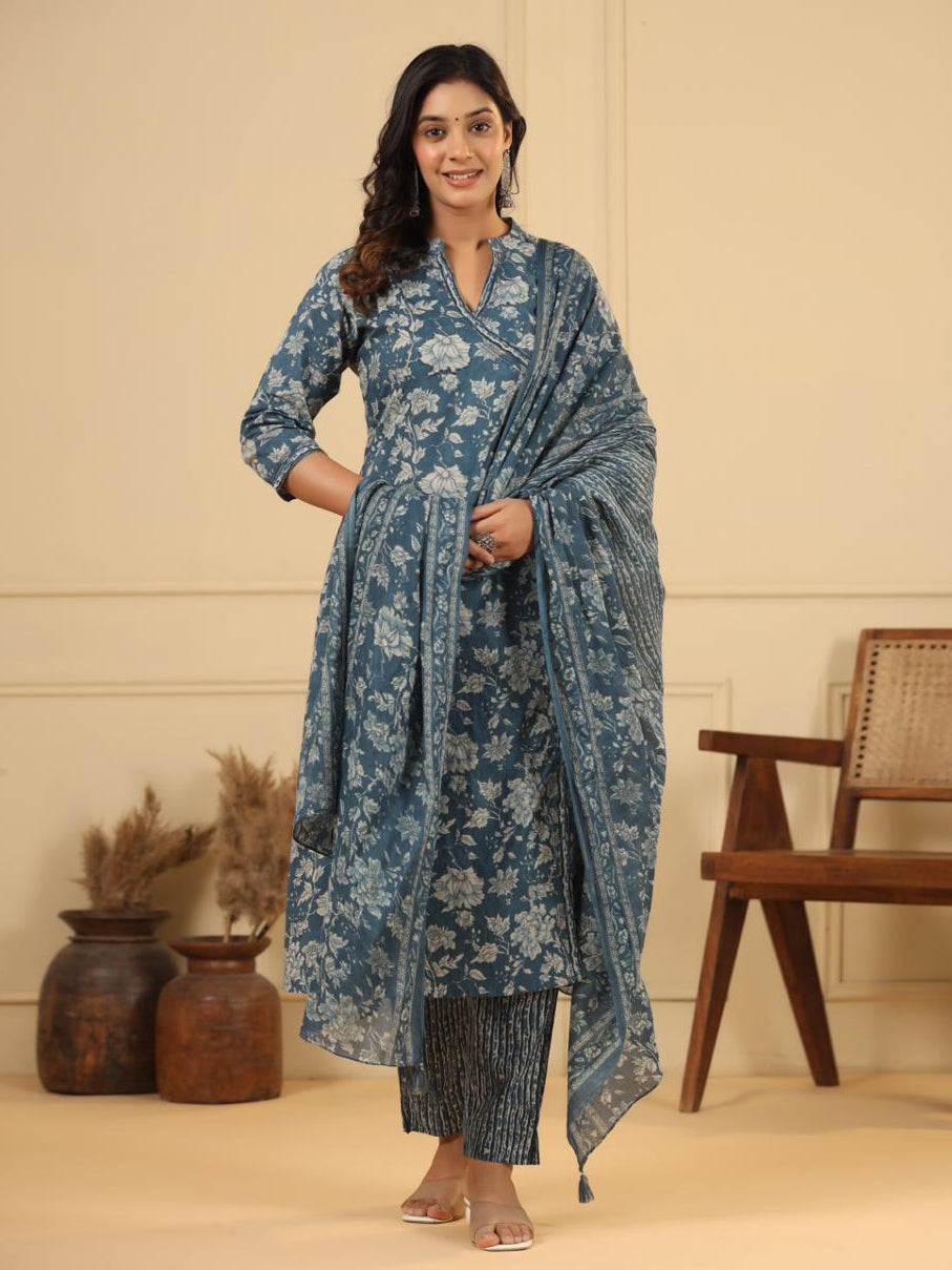 Floral Printed Kurta With Pants &amp; Dupatta