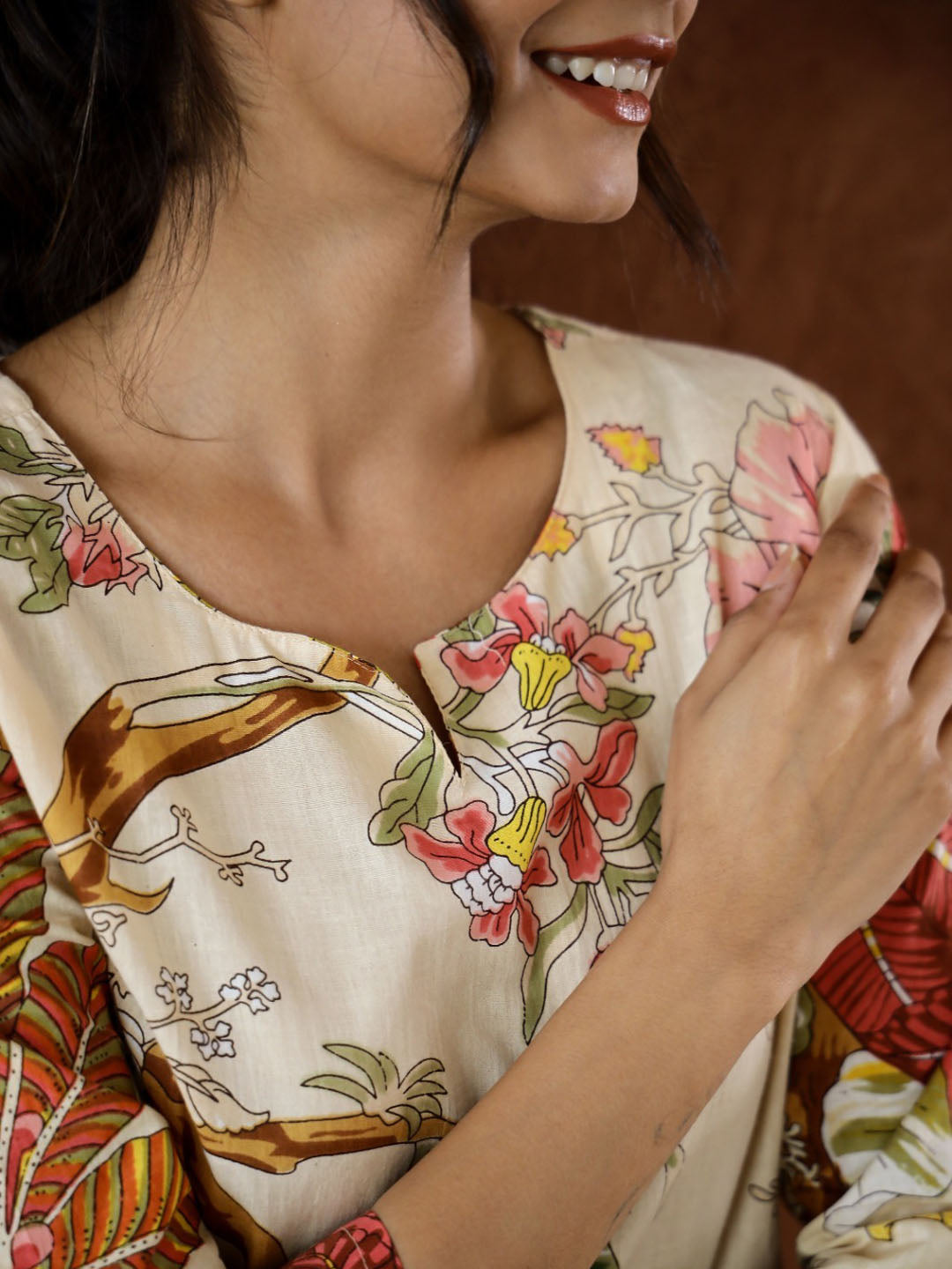 Floral Printed Cotton Kurti With Pants