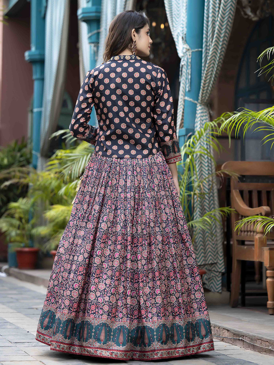 Digital Printed Art Silk Choli With Lehenga &amp; Jacket