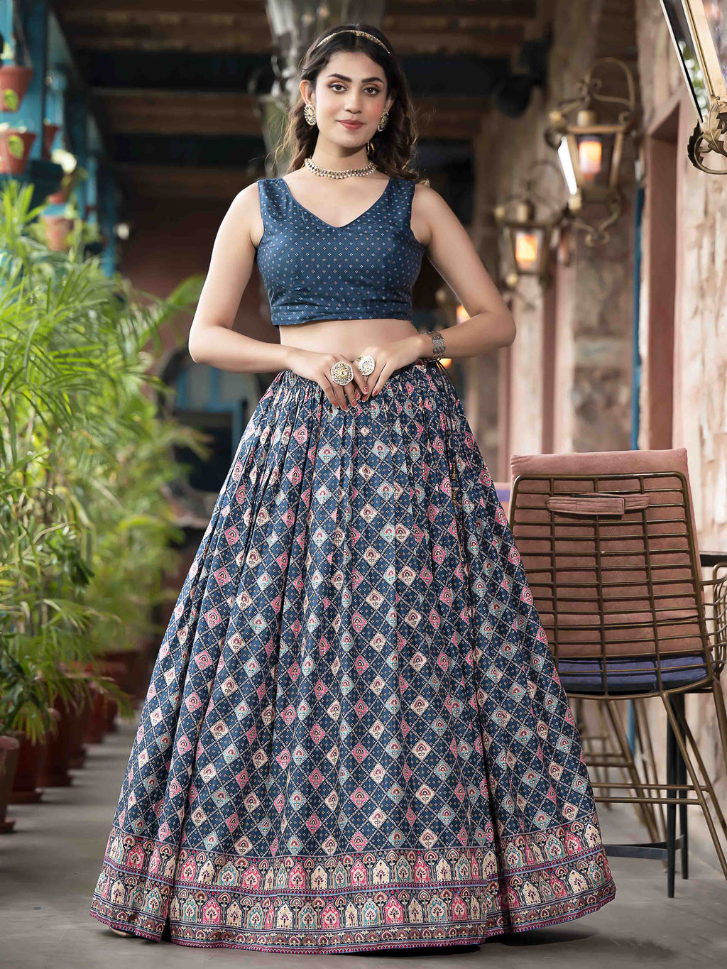Digital Printed Art Silk Choli With Lehenga & Jacket