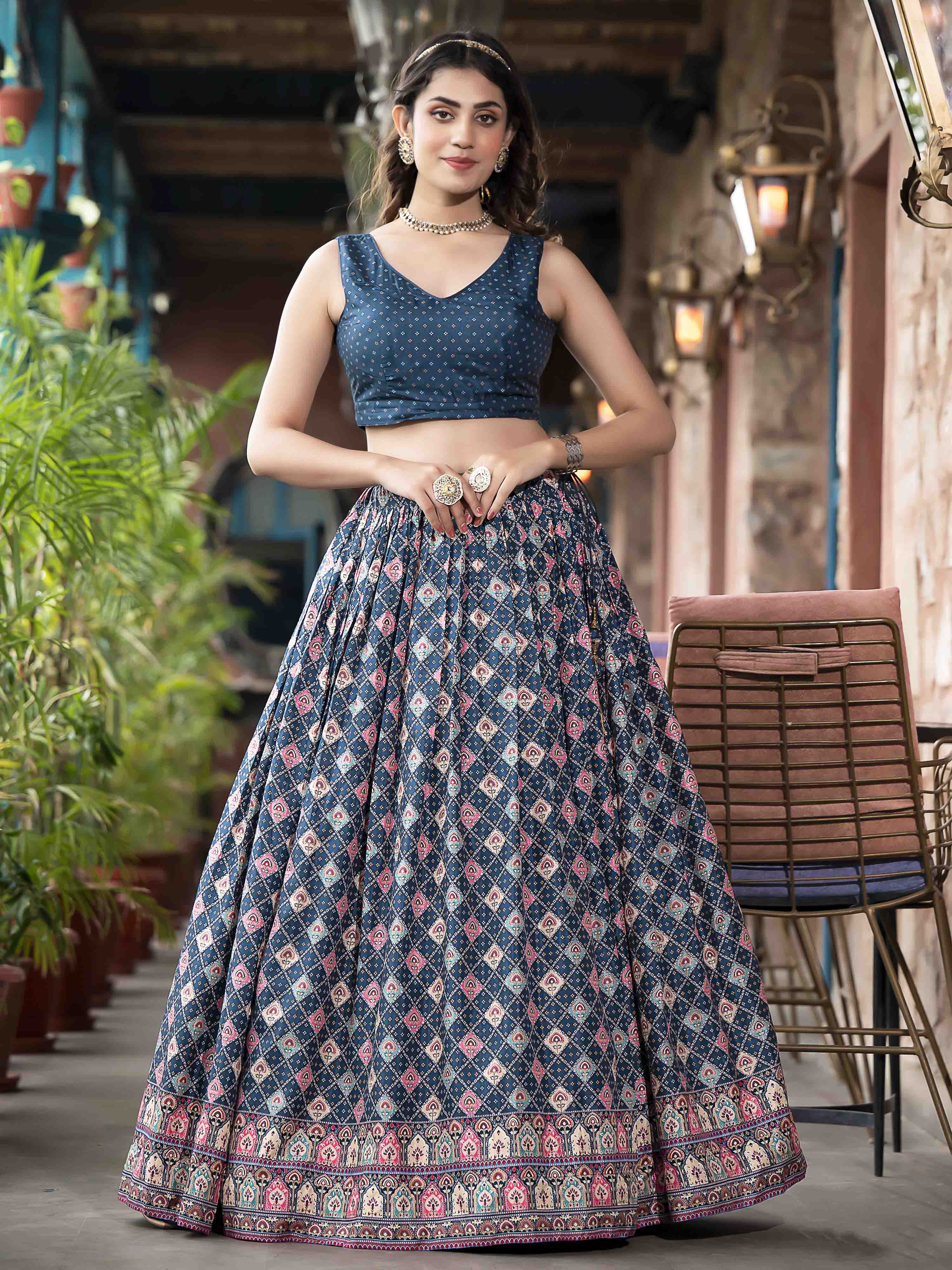 Digital Printed Art Silk Choli With Lehenga & Jacket