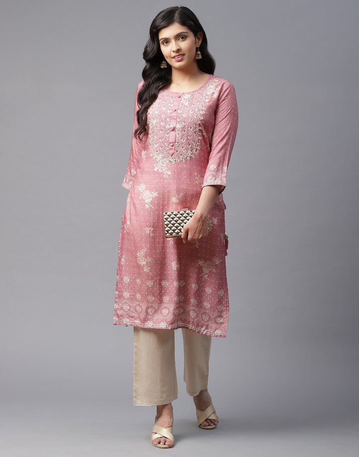 Yoke Embroidered Printed Kurti Pant Set