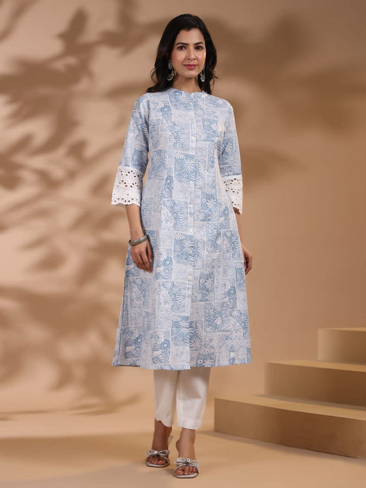 Floral Printed Cotton Kurti With Pants