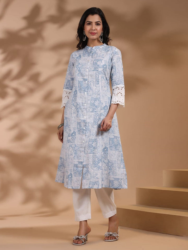 Floral Printed Cotton Kurti With Pants