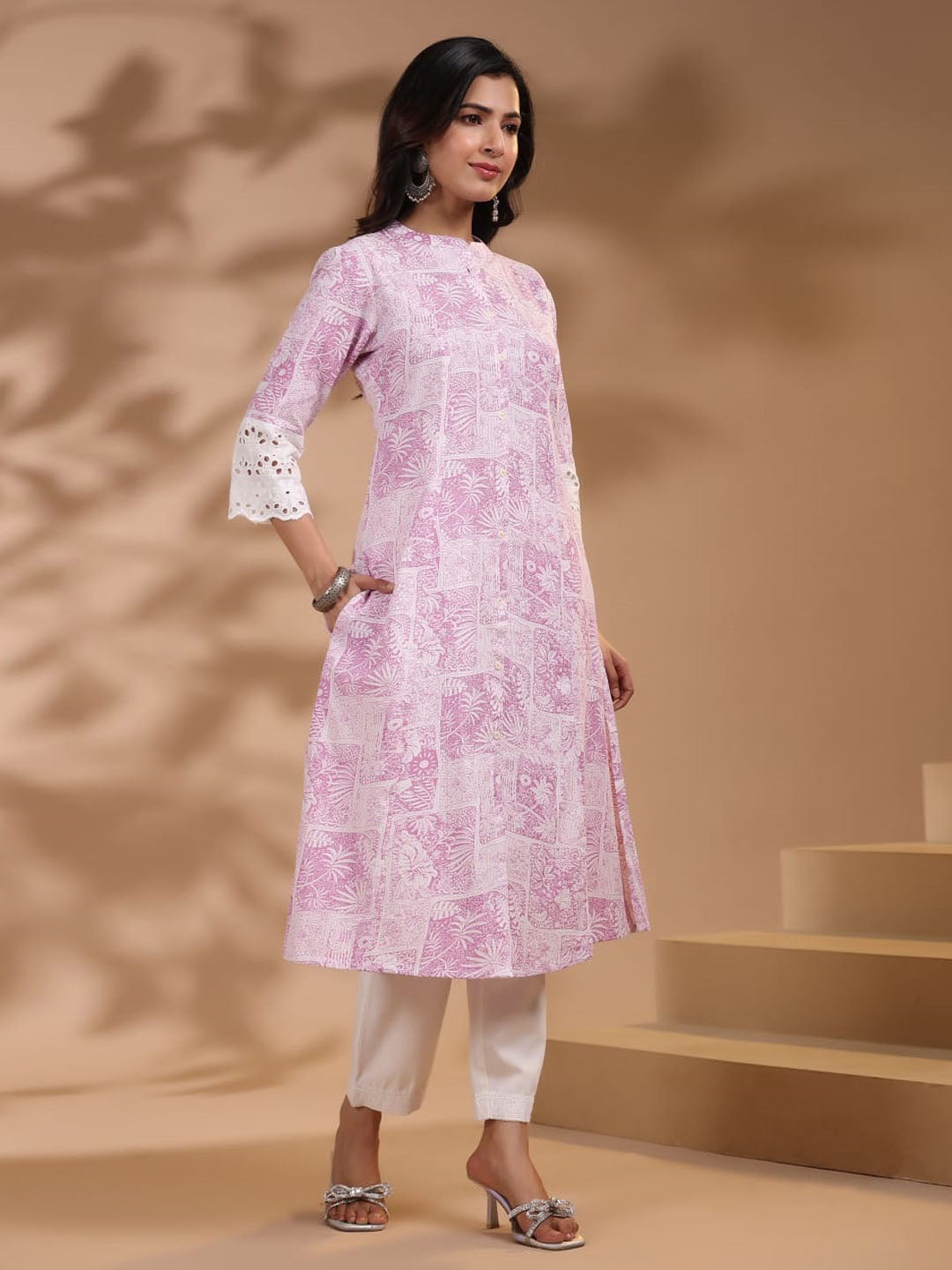 Floral Printed Cotton Kurti With Pants