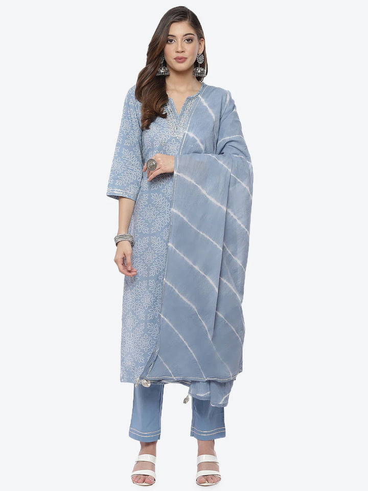 Resham Mirror Booti Cotton Stitched Salwar Kameez With Chiffon Dupatta
