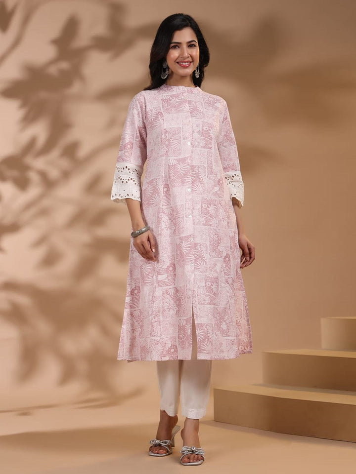 Floral Printed Cotton Kurti With Pants