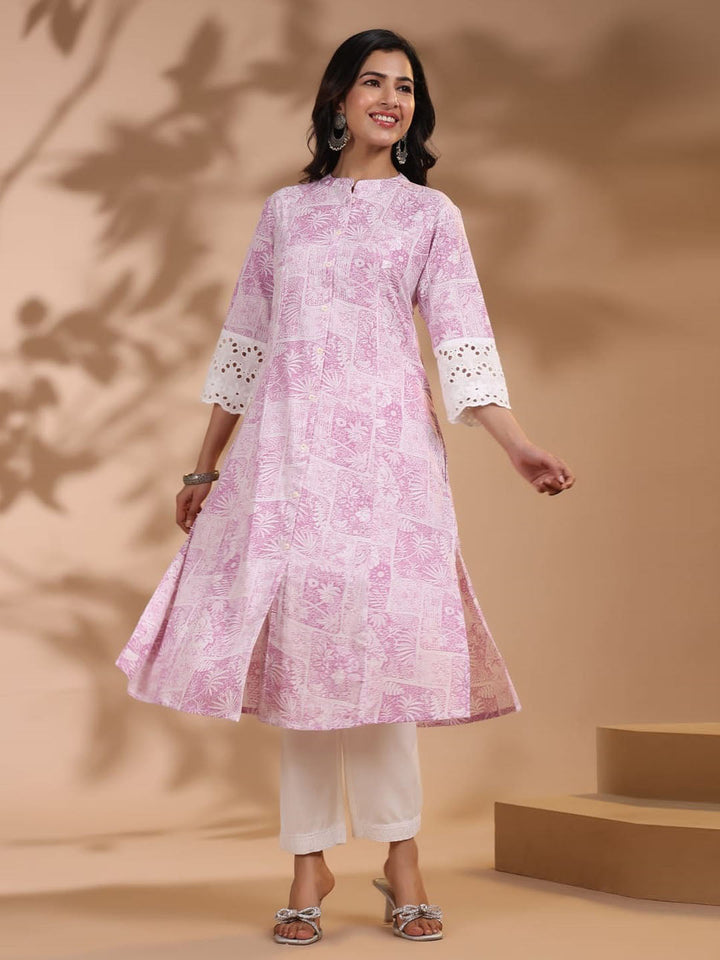 Floral Printed Cotton Kurti With Pants
