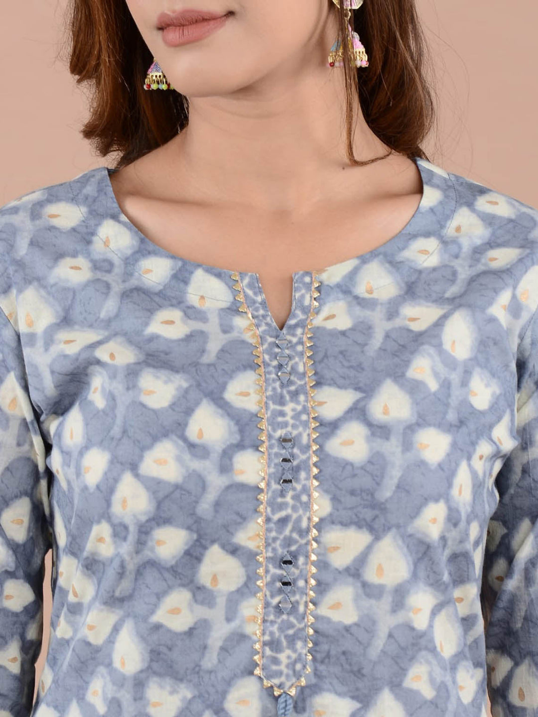 Floral Printed Cotton Kurta With Pants &amp; Dupatta
