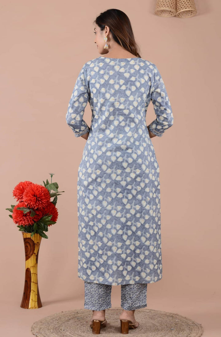 Floral Printed Cotton Kurta With Pants &amp; Dupatta