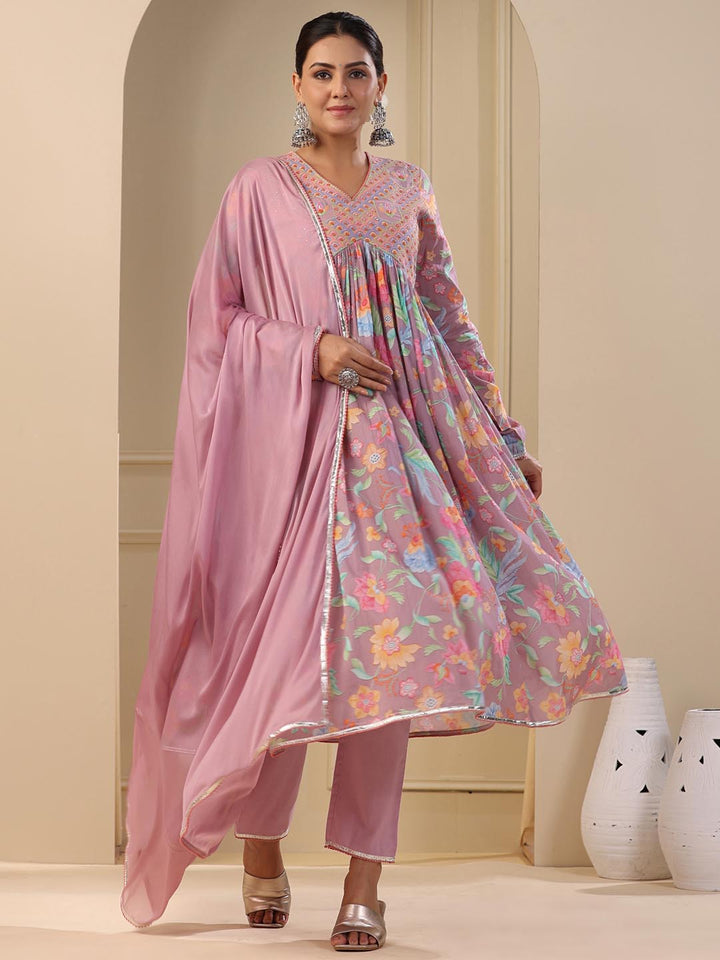 Printed Cotton Kurta With Pants &amp; Dupatta