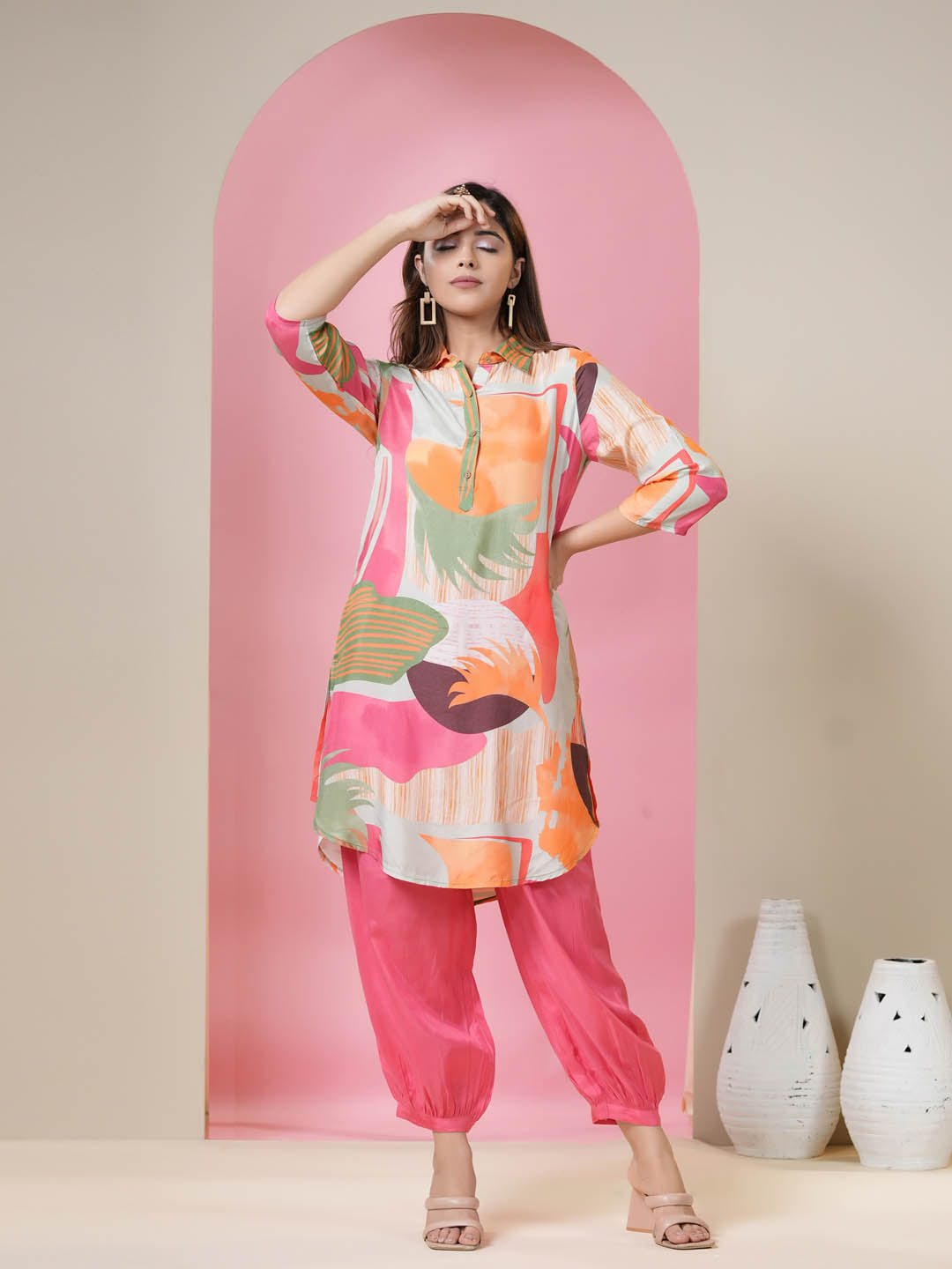 Printed Muslin Kurti With Afgani Pants