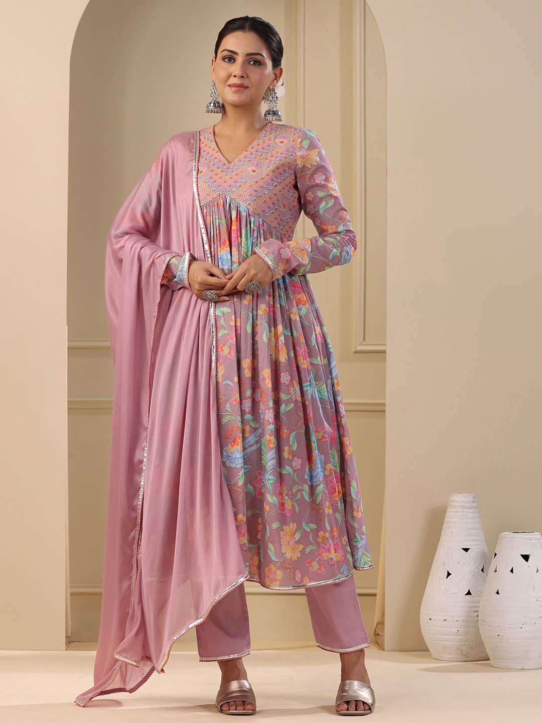 Printed Cotton Kurta With Pants &amp; Dupatta