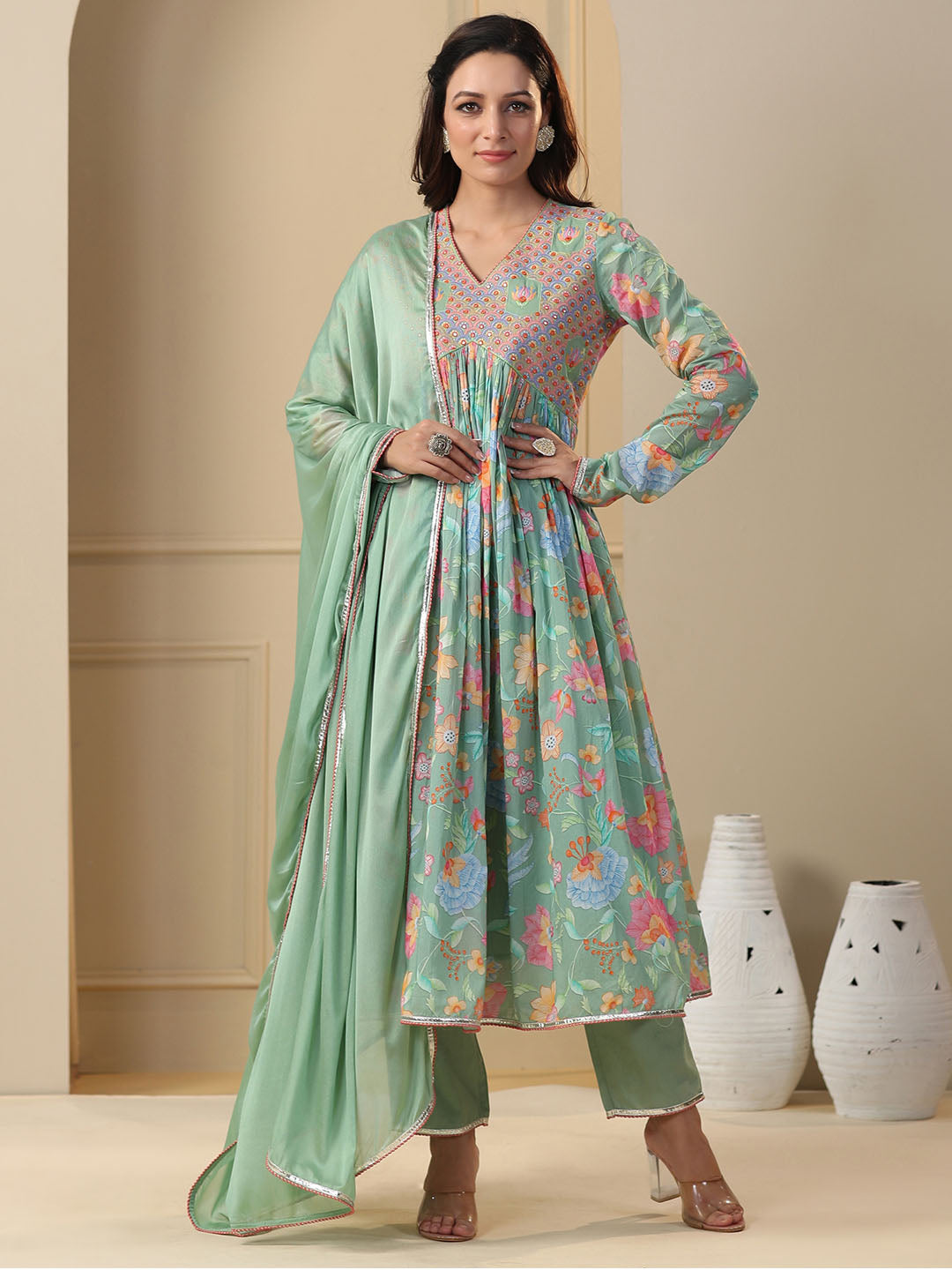 Printed Cotton Kurta With Pants & Dupatta