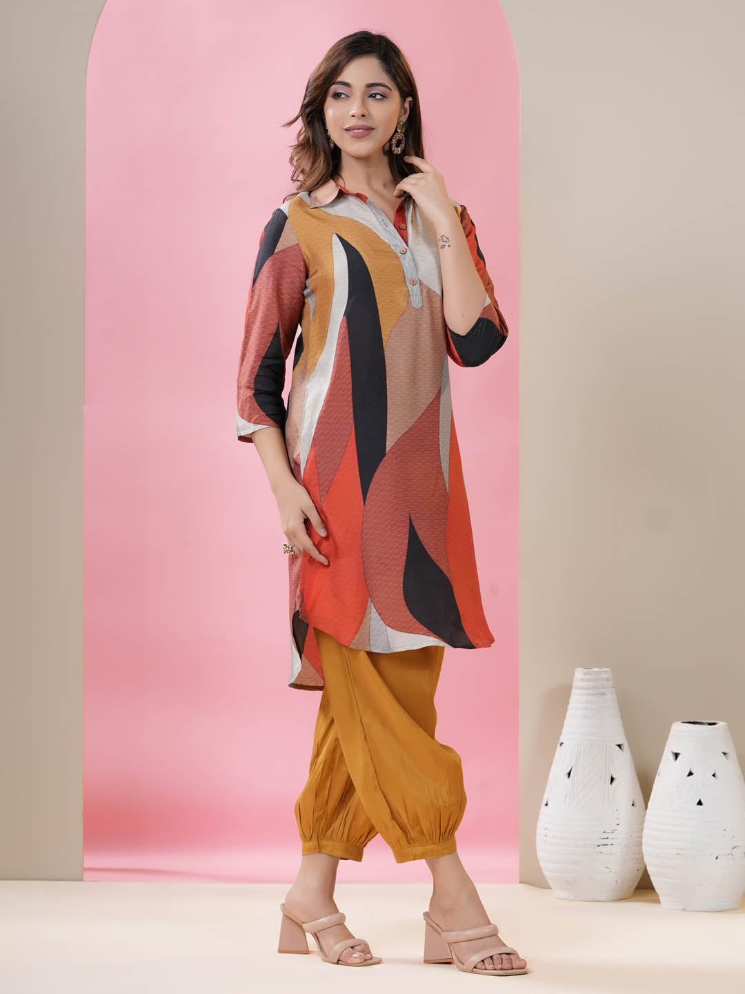 Printed Muslin Kurti With Afgani Pants