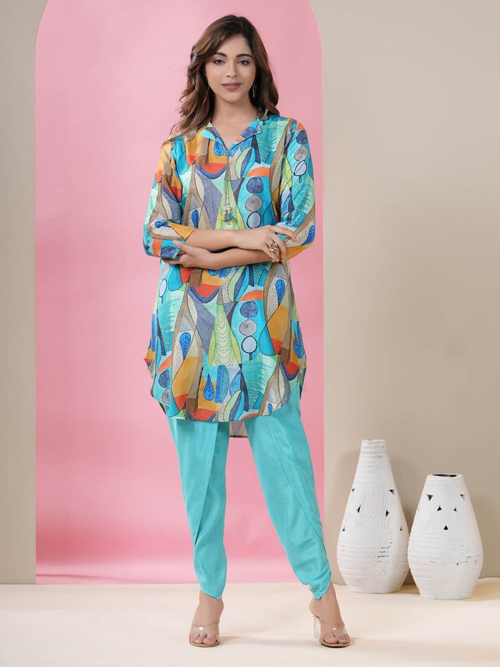 Printed Muslin Kurti With Dhoti Pants