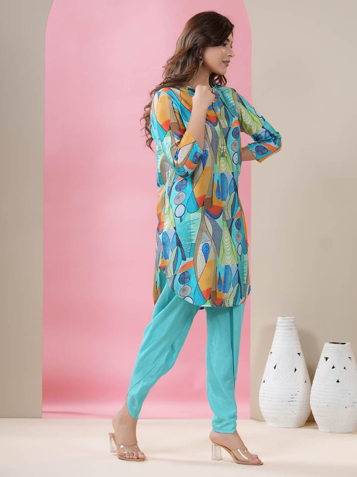 Printed Muslin Kurti With Dhoti Pants