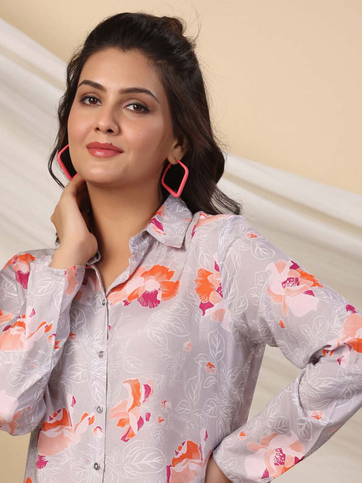 Floral Printed Short Muslin Kurti With Pants
