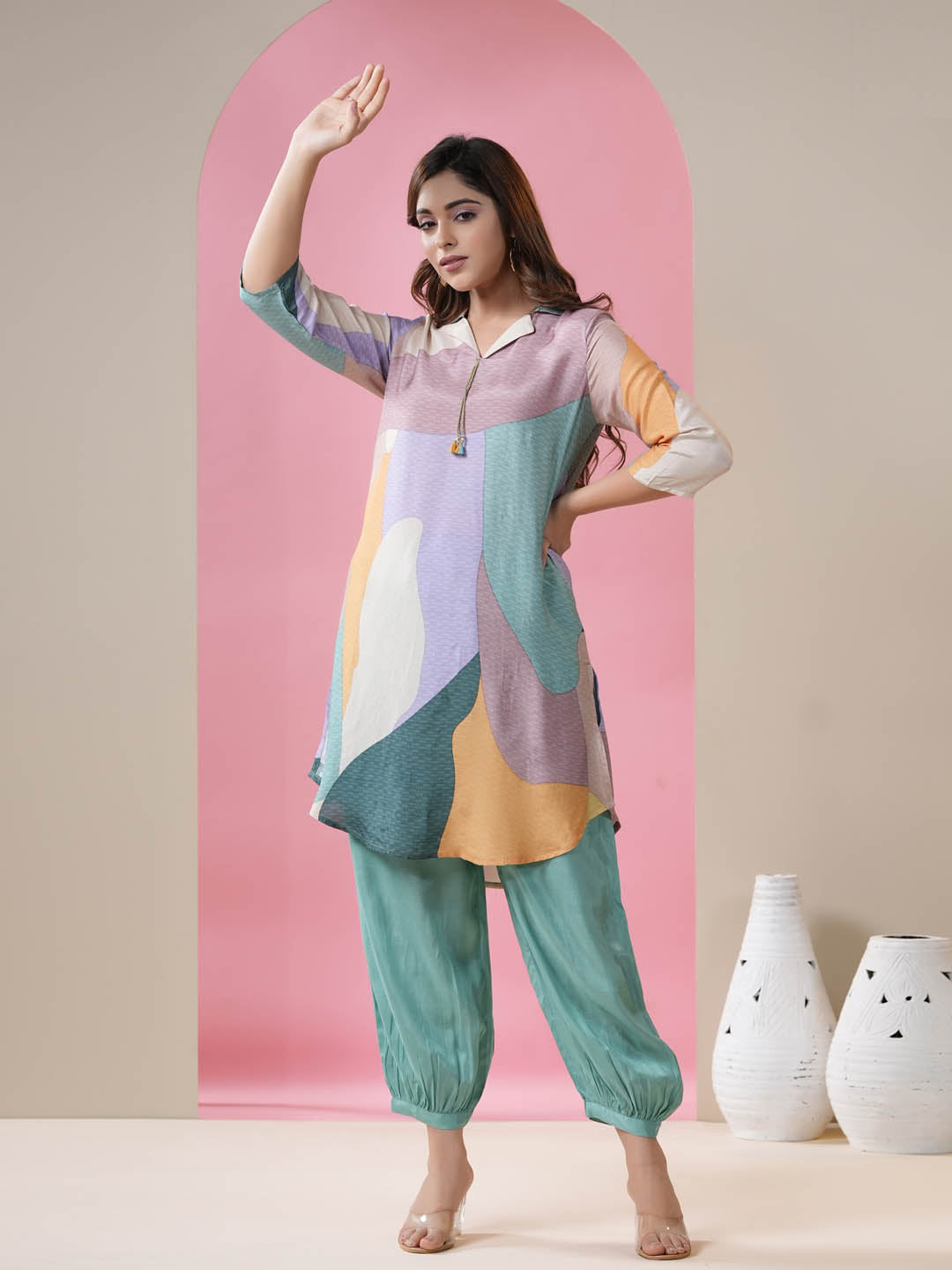 Printed Muslin Kurti With Afgani Pants
