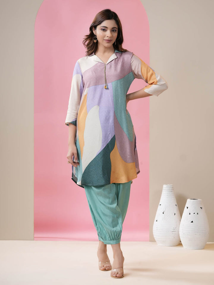 Printed Muslin Kurti With Afgani Pants
