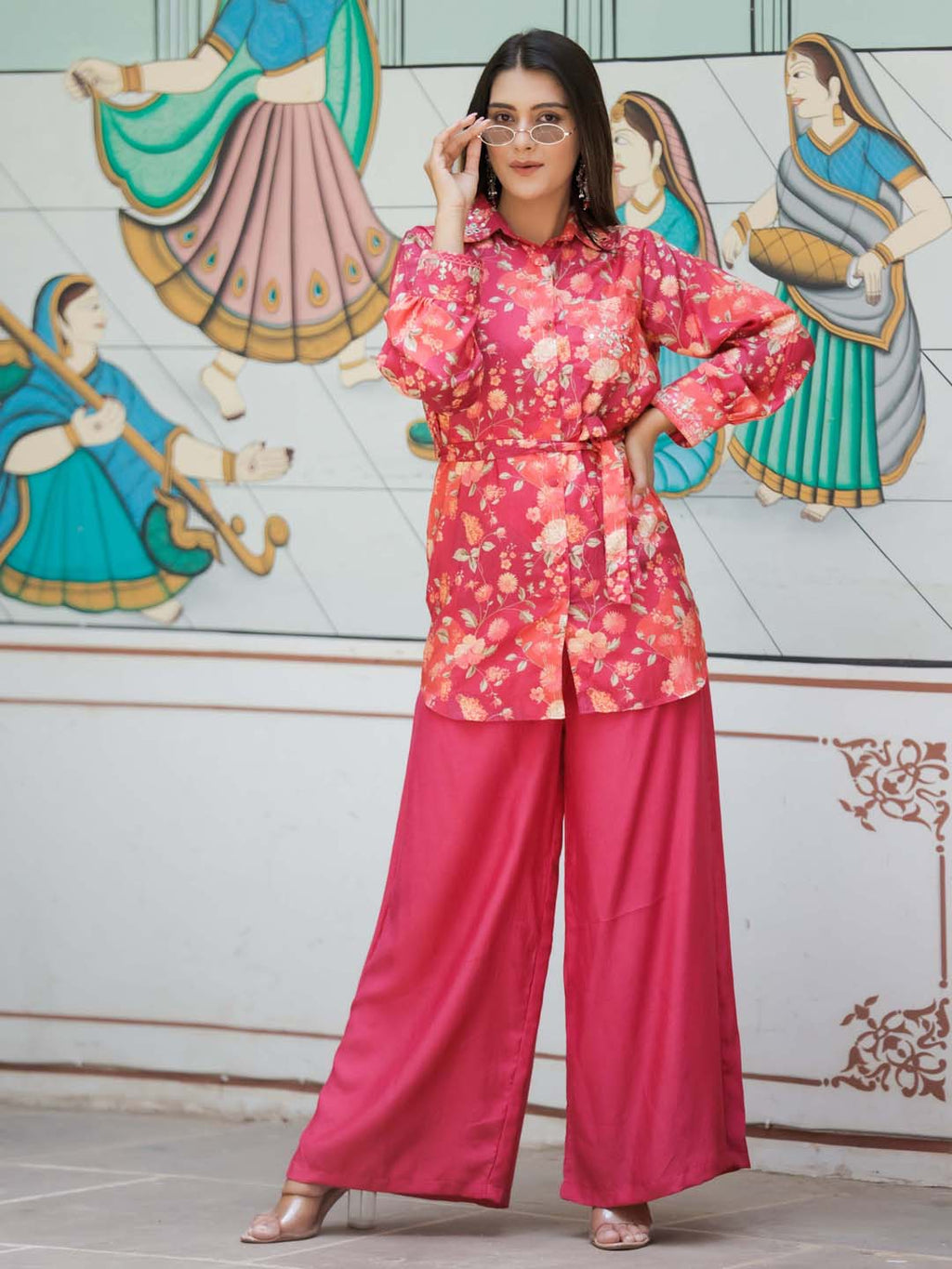 Floral Printed Muslin Kurti With Palazzo
