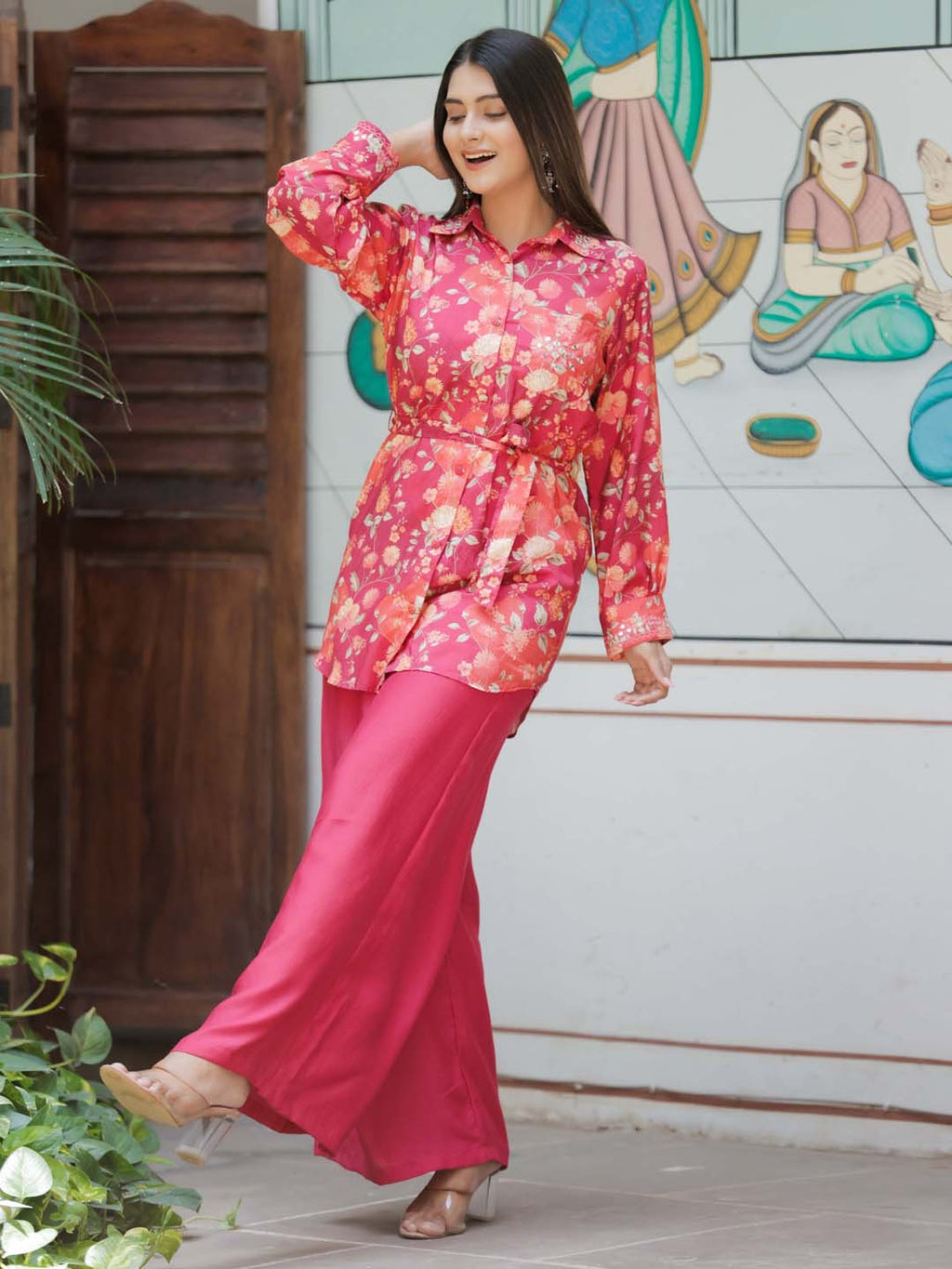 Floral Printed Muslin Kurti With Palazzo
