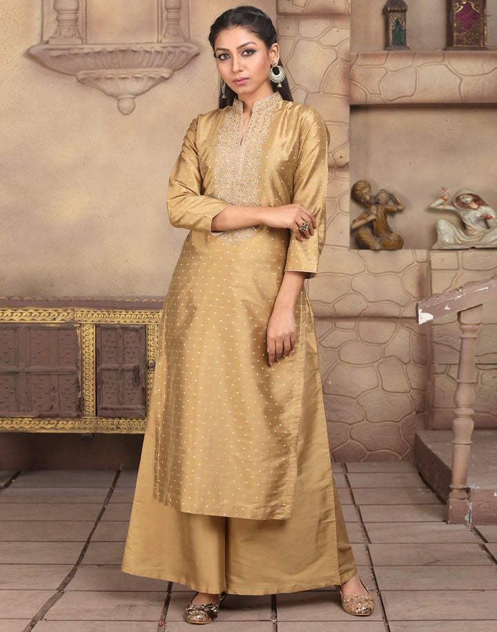 MBZ Meena Bazaar-Straight Chanderi Kurta with Plazzo Pants